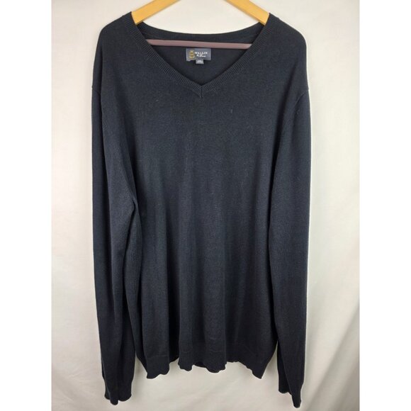 Wallin & Bros Mens Sweater Size XXL Navy Blue Cashmere Blend V-Neck Knit Top - Picture 1 of 11